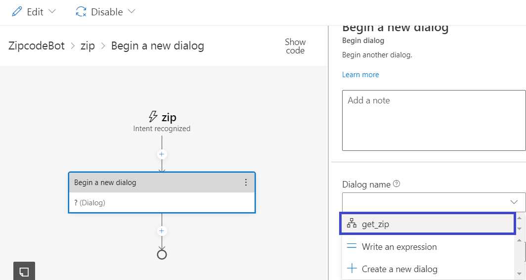 Composer – Dialog name – get_zip
