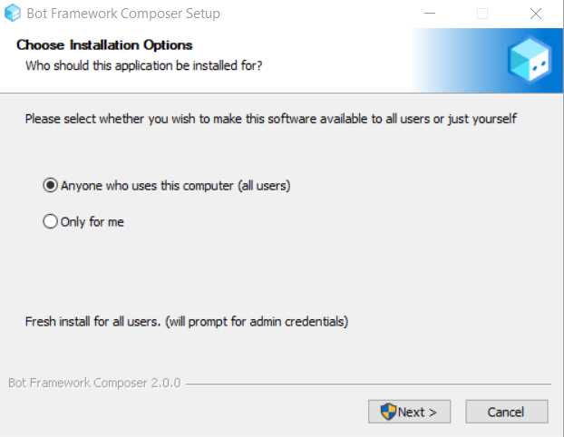 Composer Installer – Choose Installation Options Screen