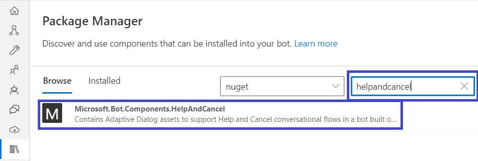 Composer – Package Manager – Microsoft.Bot.Components.HelpAndCancel (1)