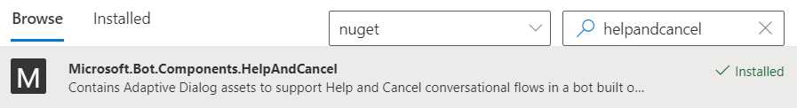 Composer – Package Manager – Microsoft.Bot.Components.HelpAndCancel (Installed)