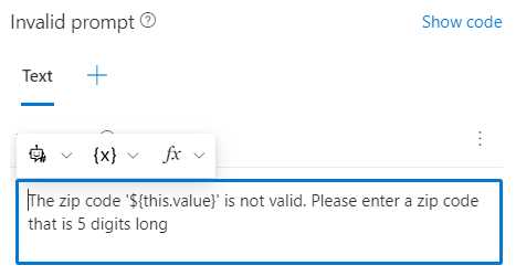 Invalid prompt – Text response