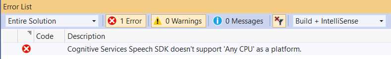 Any CPU Platform Error—Speech SDK
