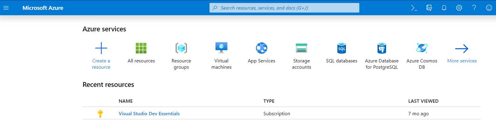 Azure Portal (Main Page)