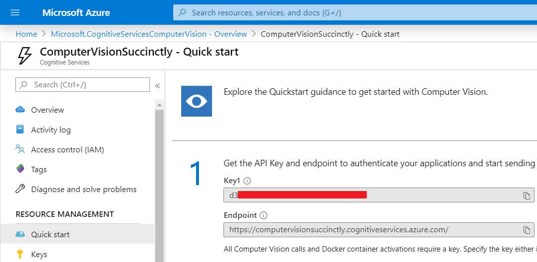 Computer Vision API Service Quick Start Page