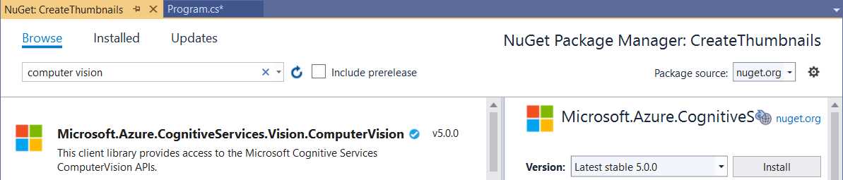 ComputerVision NuGet Package