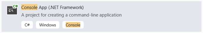 Console App (.NET Framework) Project Option
