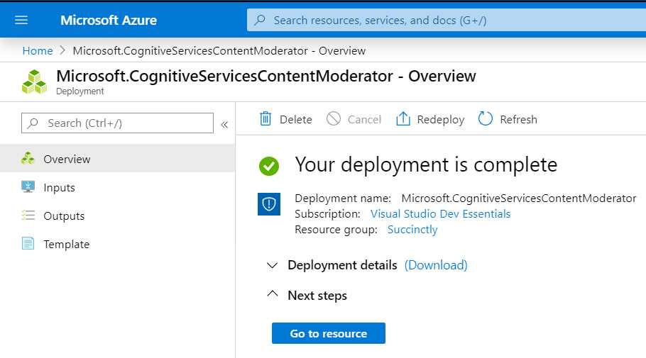 Content Moderator Deployment Complete (Azure Portal)