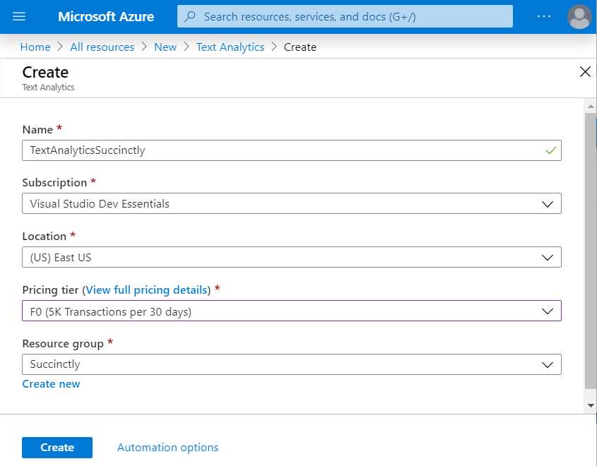 Create Text Analytics (Azure Portal)
