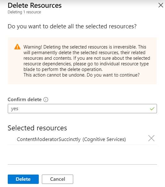 Delete Resources Confirmation (Azure Portal)
