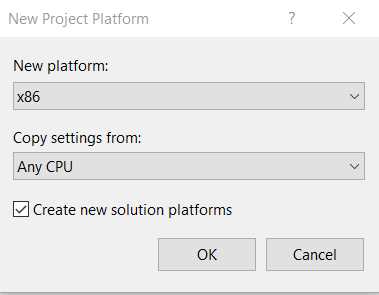 New Project Platform—Visual Studio 2019