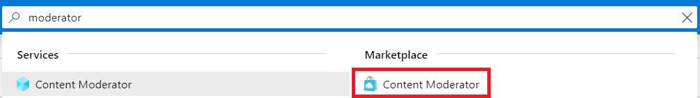 Searching for Content Moderator (Azure Portal)