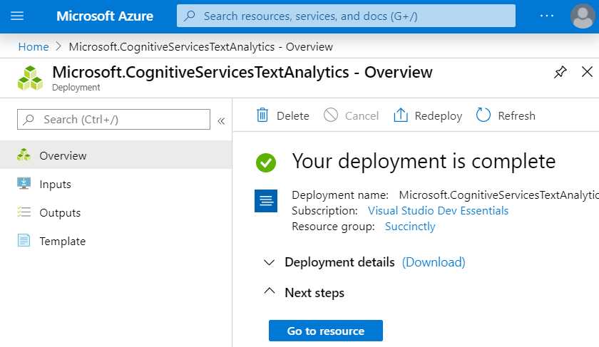 Text Analytics Created (Azure Portal)