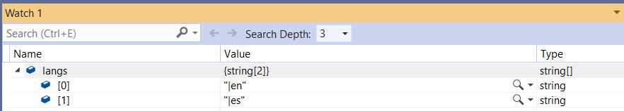 Values of the langs Array