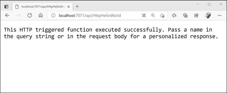 The response of the Azure function
