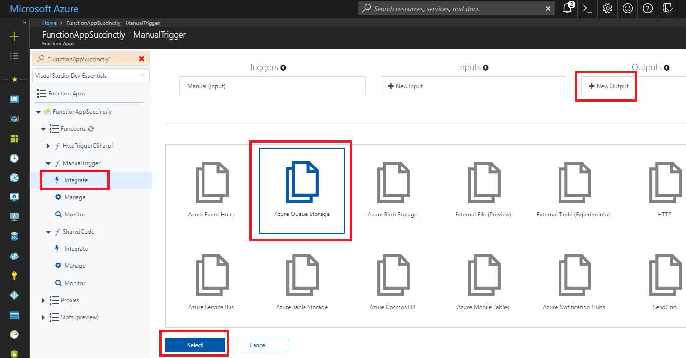 Adding an Azure Queue Storage as an Output Type (Step 1)