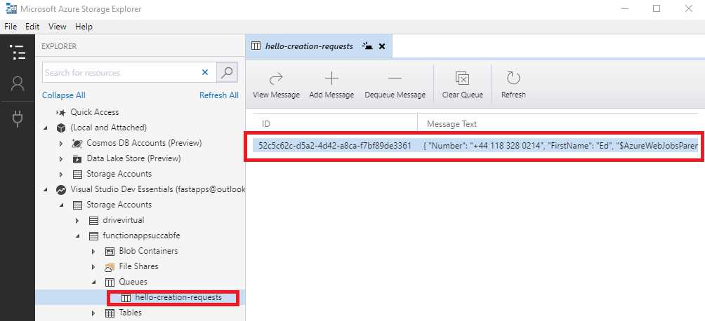 Entry Added to the Azure Queue Storage