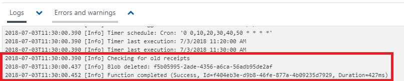 Output with a Blob Deletion Entry