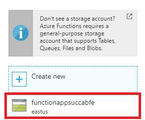 Selecting a Storage Account