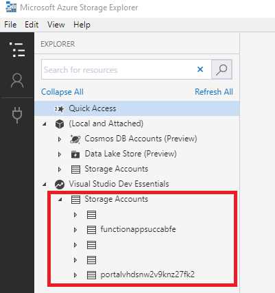 Storage Accounts in Storage Explorer