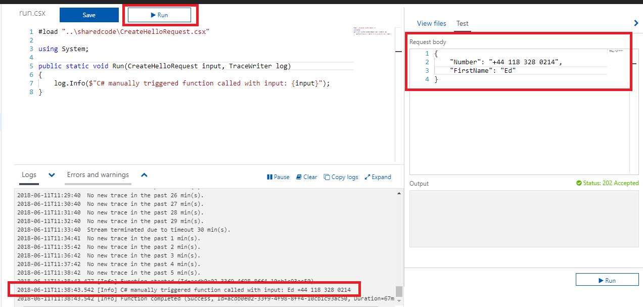 Testing with the CreateHelloRequest Parameters