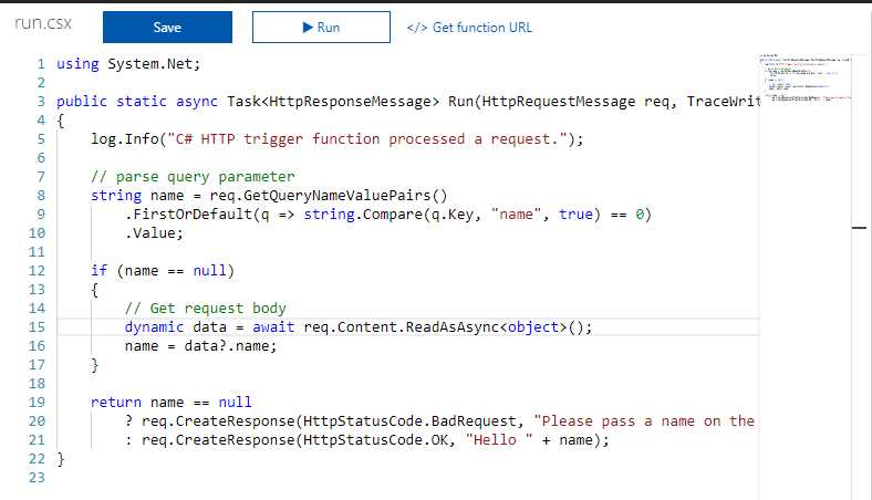 The Default Webhook Azure Function Code