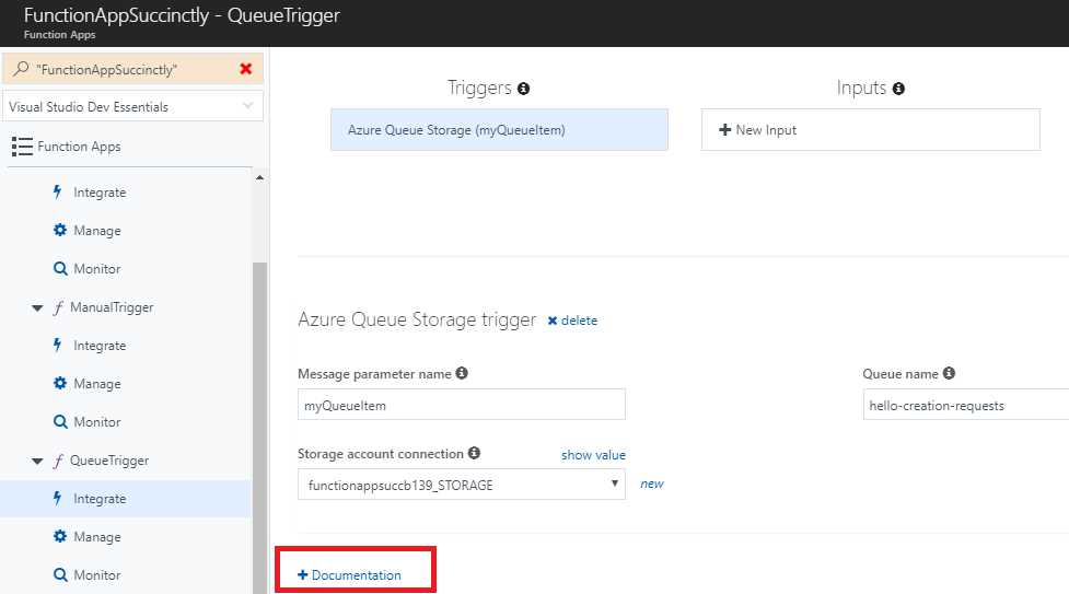 The Documentation Link under the Integrate View