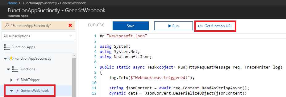 The Get function URL Link