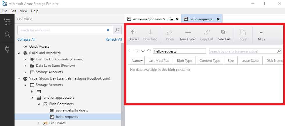 The Newly Created Blob Container