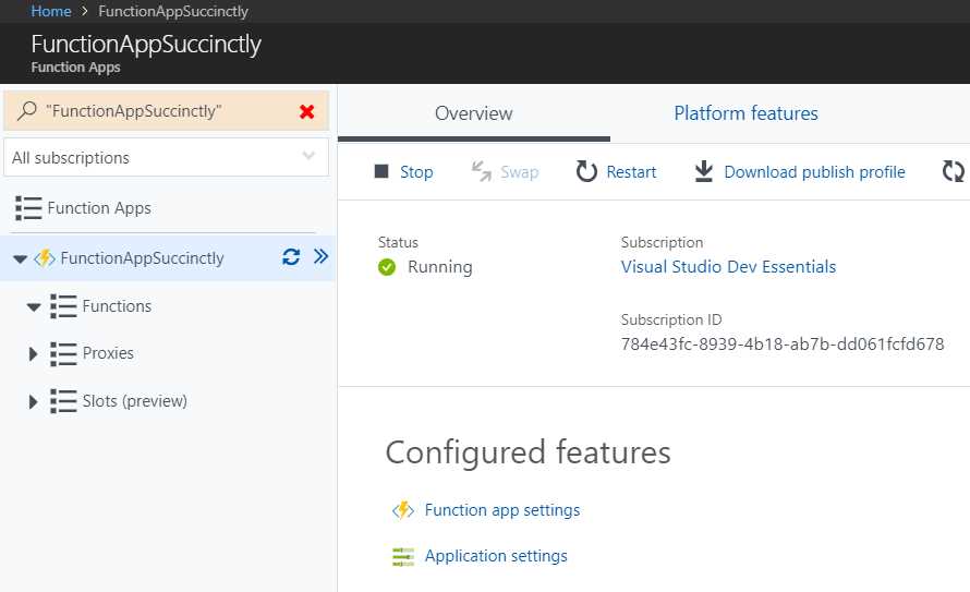 The Newly Created Function App