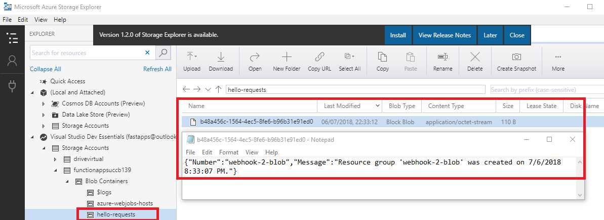 The Resource Group Written to the Blob Container