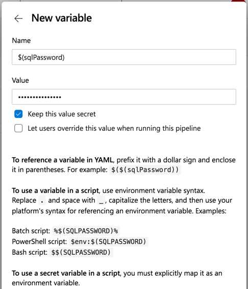 Creating a secret variable for the pipeline