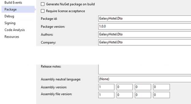 Package settings in Visual Studio