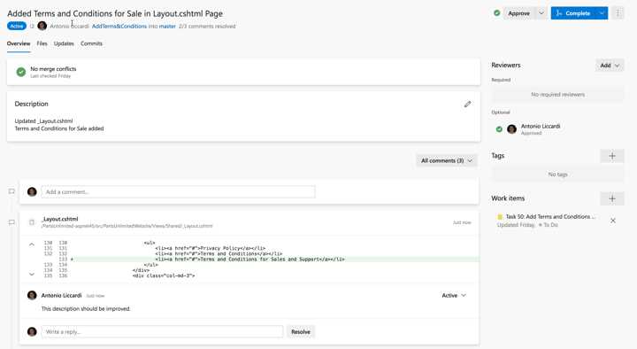 The pull request view