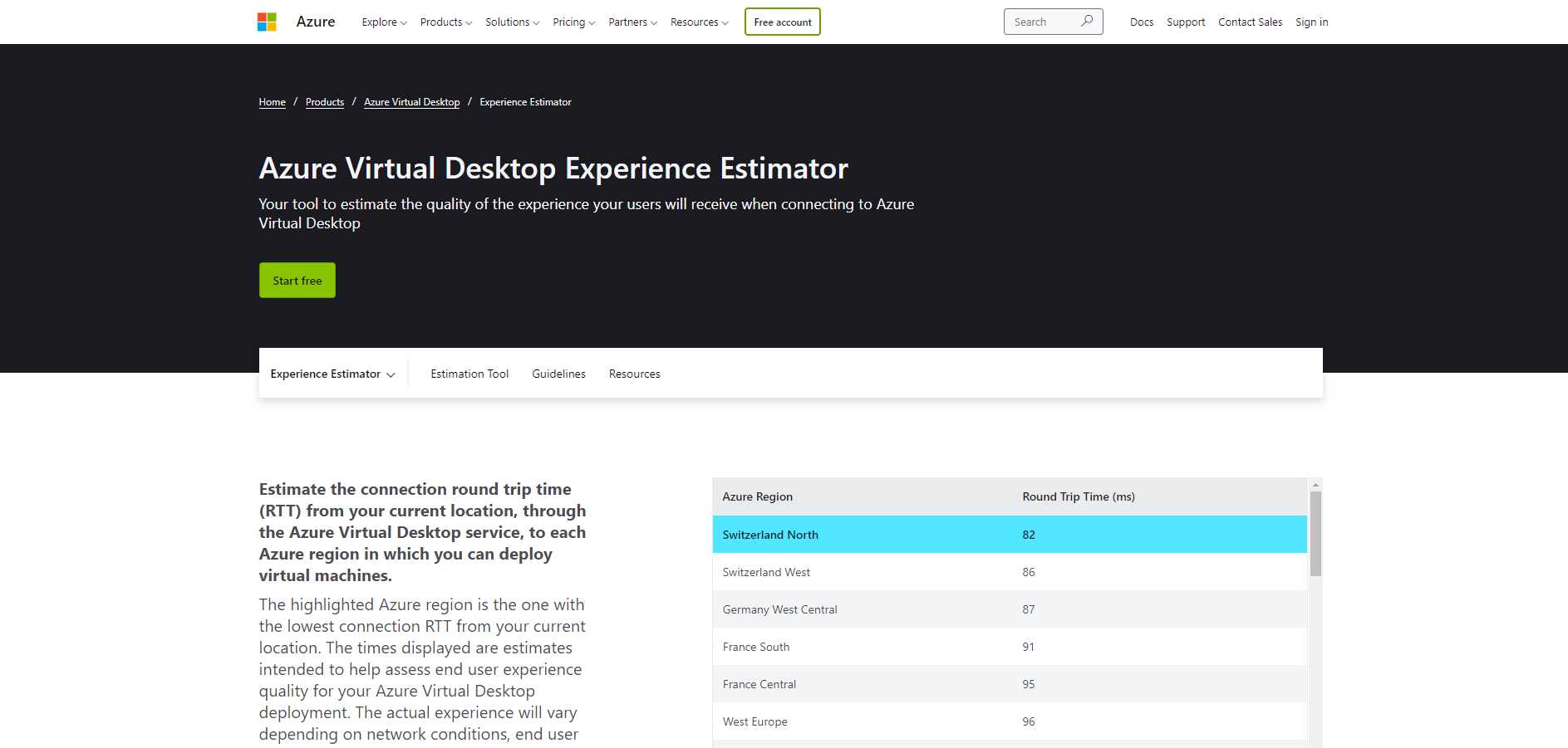 Azure Virtual Desktop Experience Estimator