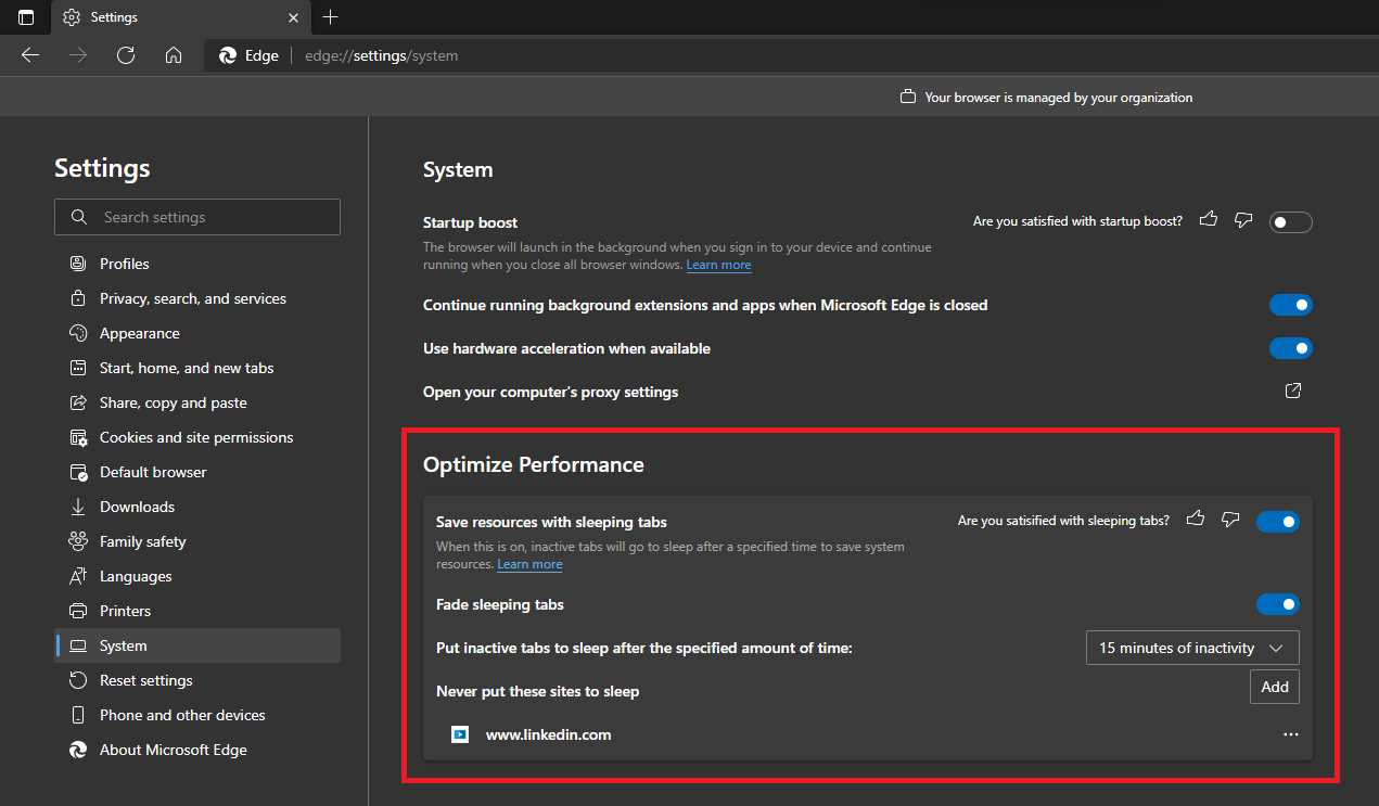 Microsoft Edge Sleeping Tabs