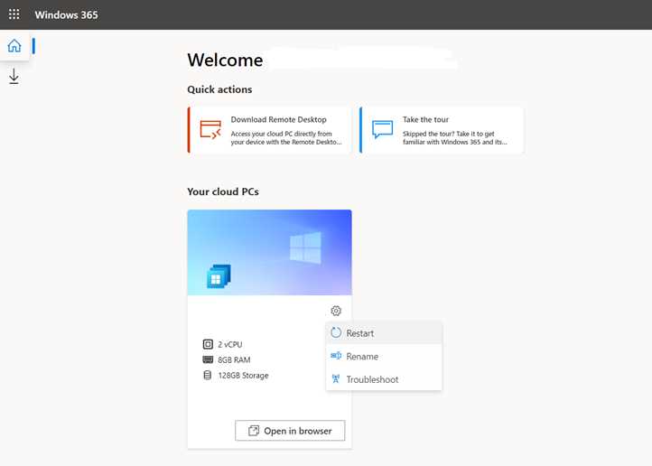 Windows 365 Browser Experience
