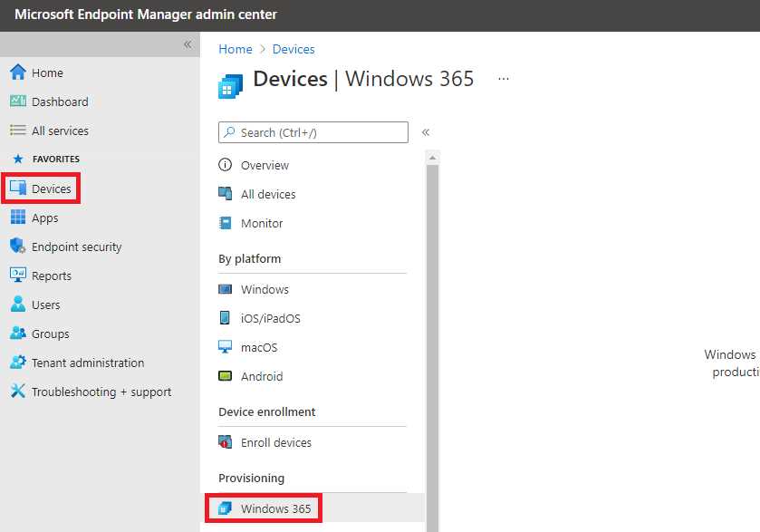 Windows 365 inside the MEM Console