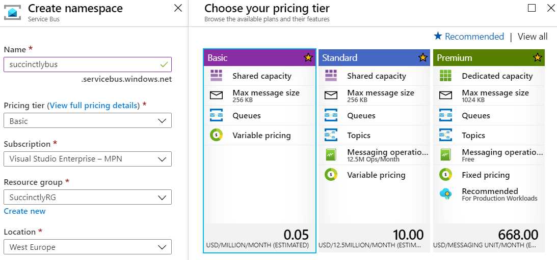 Creating a Service Bus Namespace