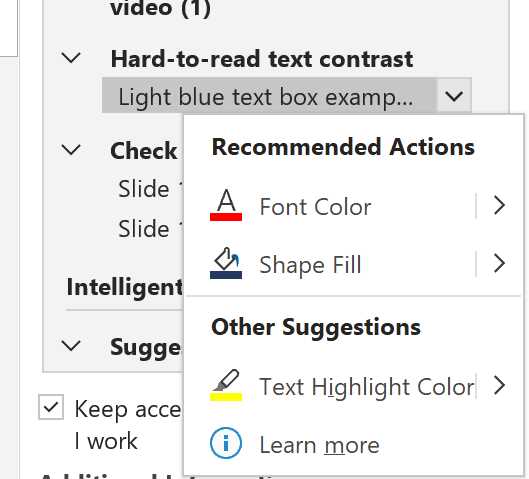 Accessibility Checker can spot hard-to-read text contrast.