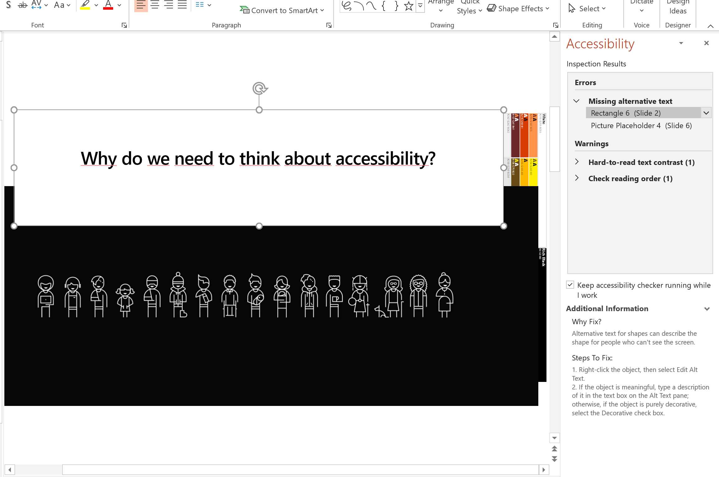 Accessibility Checker with errors and warnings.
