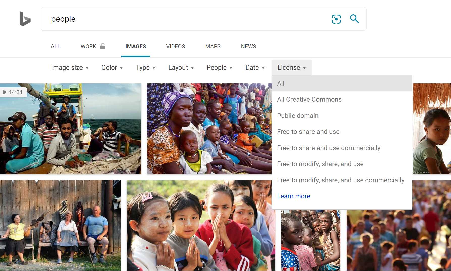 Bing image search, with options to specify the image license.