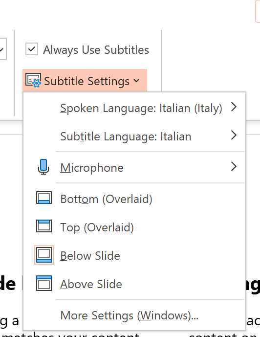 You can use subtitles in the latest versions of PowerPoint.
