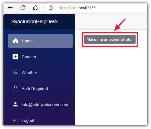 Button to allow the user to be an administrator