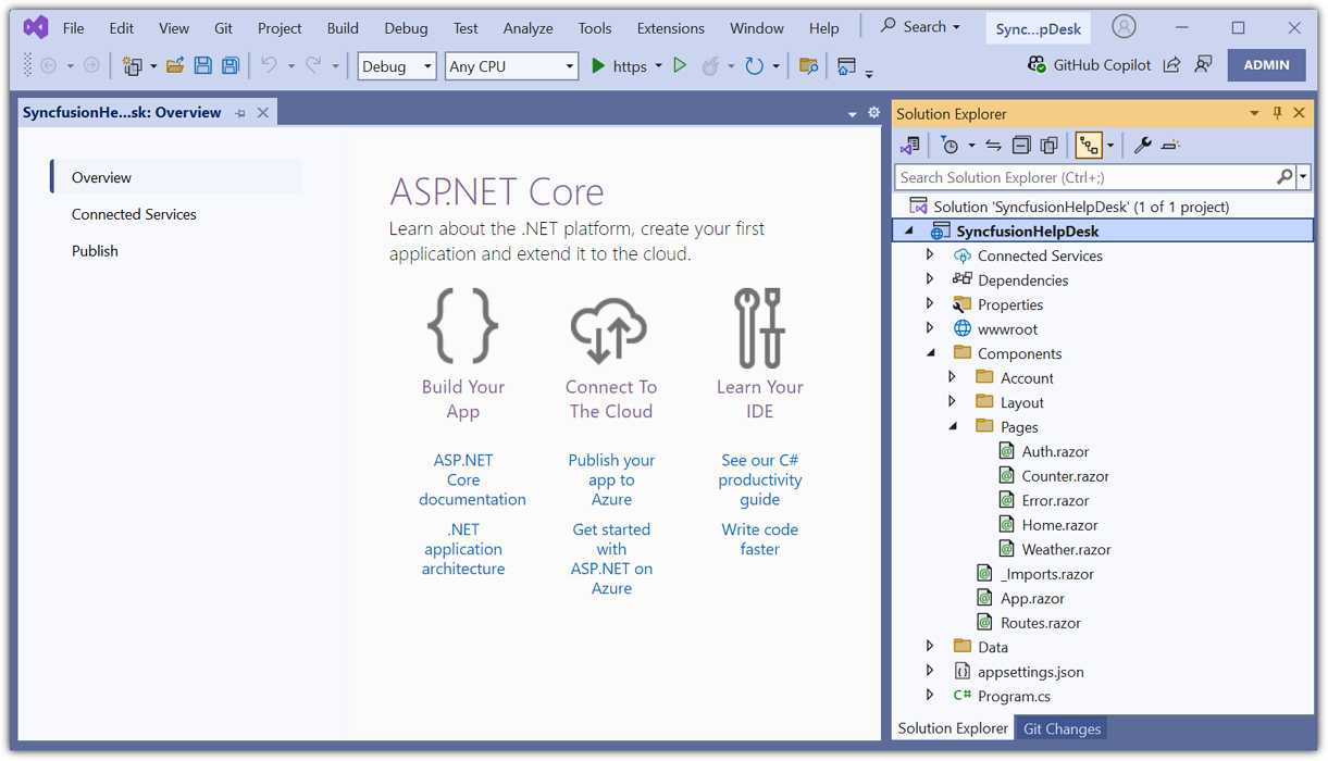 The new project in Visual Studio