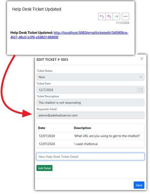 Ticket updated email link