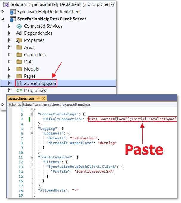 Paste Connection String