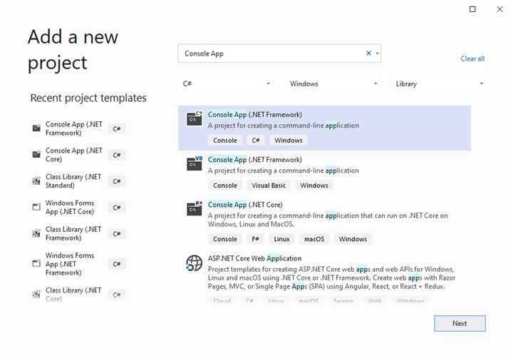 A console app using .NET Framework