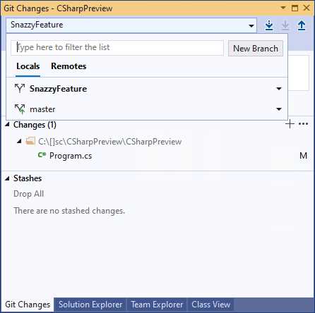 Branches in the Git window