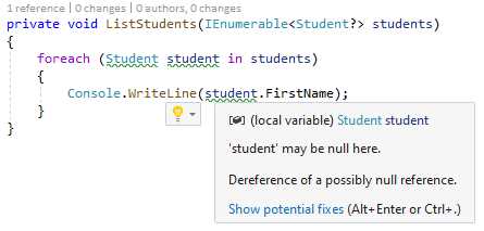 Compiler warnings for null reference