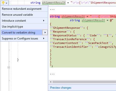 Lightbulb code suggestion